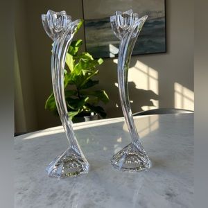A Pair of Mikasa 10" Crystal Flower Song Candlesticks
